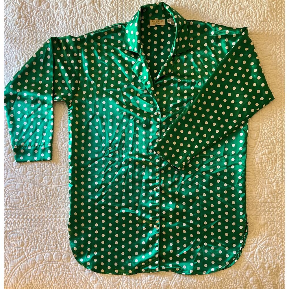 Vintage Victoria’s Secret Gold Label Satin Polka Dot Nightshirt sz SM‎